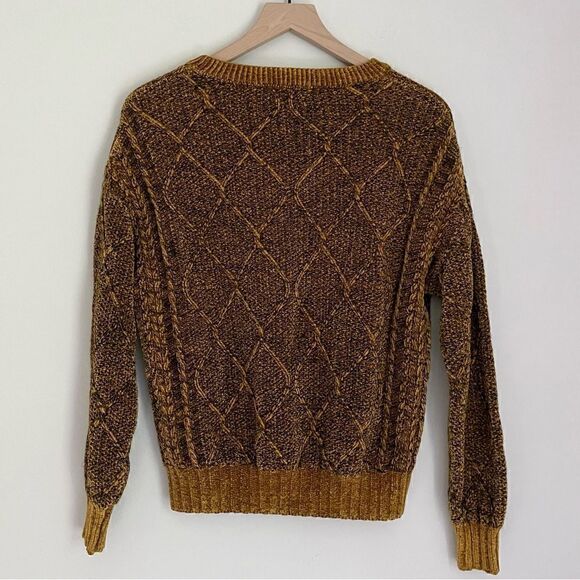 T Tahari Women’s Crewneck Knit‎ Sweater in Mustard Yellow and Black Size Medium - Picture 2 of 9